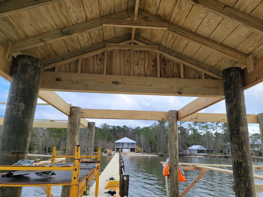 Detailed timber ceiling structure on a waterfront project