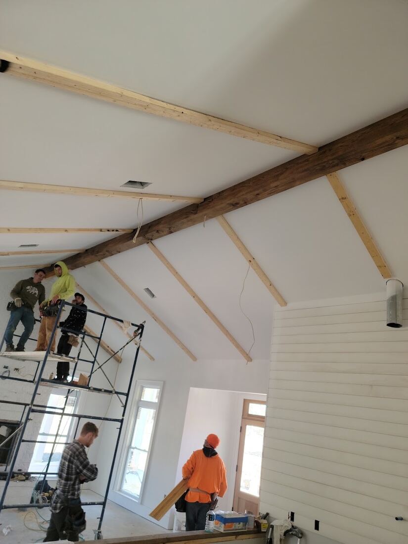 Vaulted interior ceiling finishing in progress